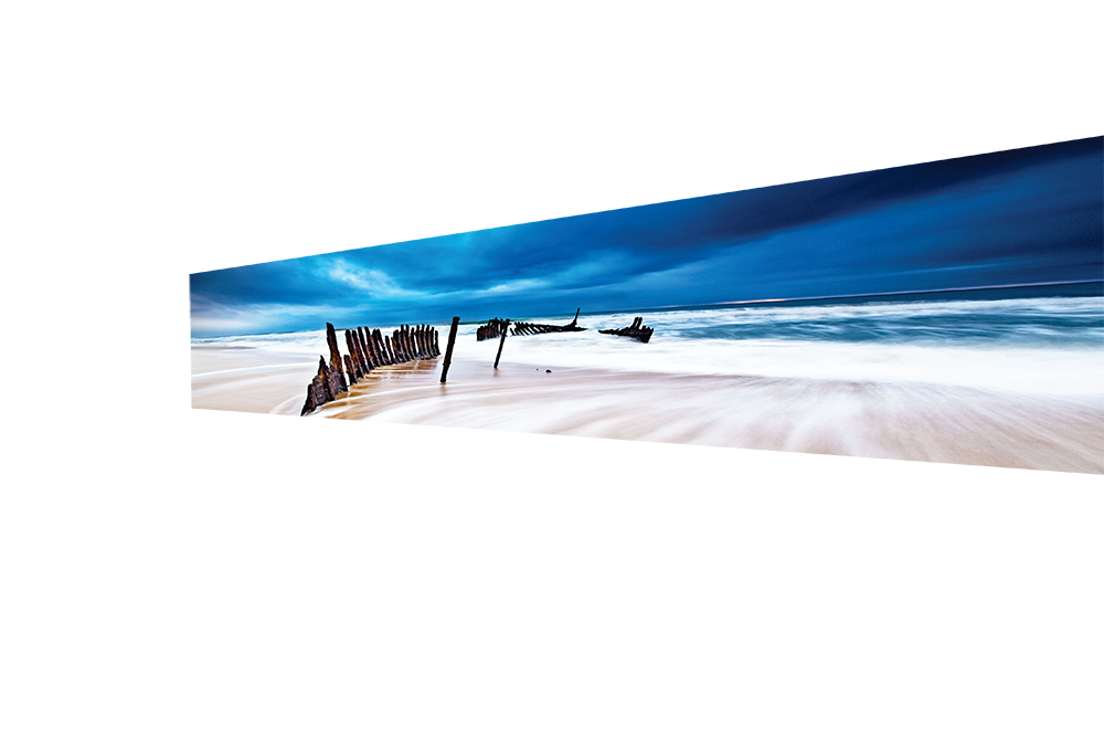 1 - RUSTED SHIPWRECK WITH BEACH MOTION BLUR GLASS SPLASHBACKS OCEAN SCENE FOR KITCHEN AND BATHROOMS