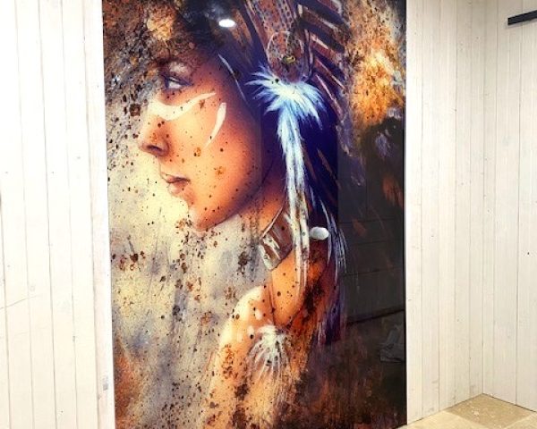 Printed glass shower splashback - Woman with indian headdress